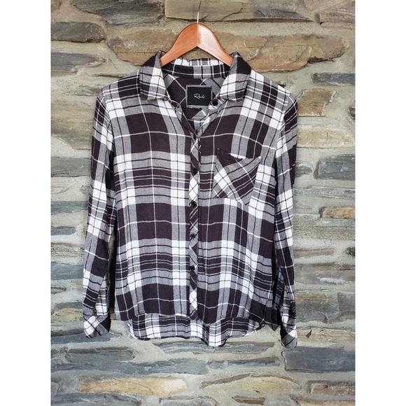 Rails Brown Ivory Plaid Flannel Button Up Small - Picture 1 of 3
